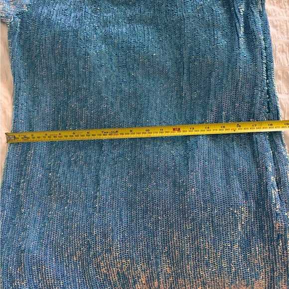 Blue Iridescent Sequin Retrofete One-Shoulder Dress - Picture 10 of 13